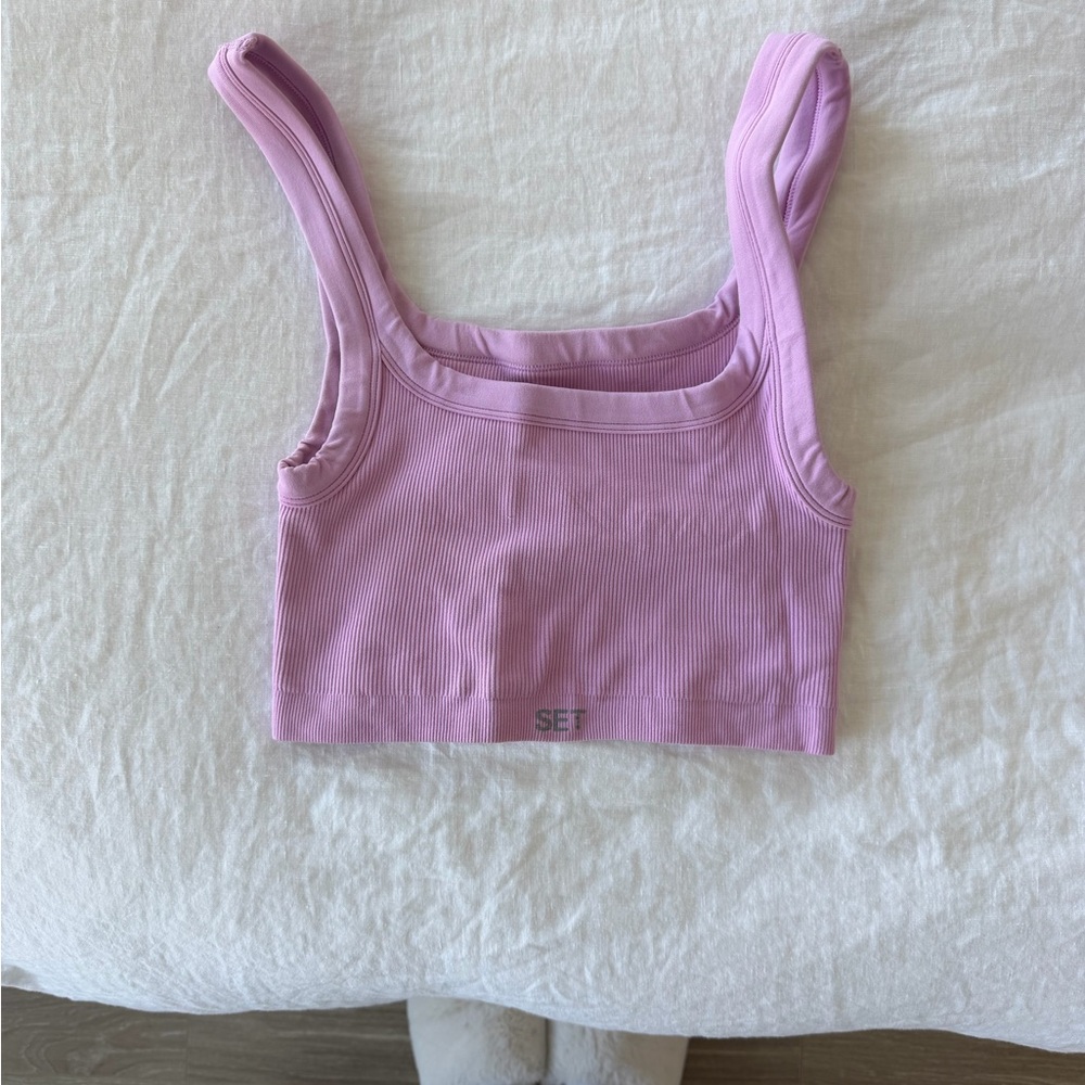 SET Active Pink Ribbed Crop Top